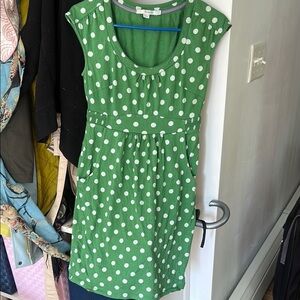 Boden Green Dress with White Dots